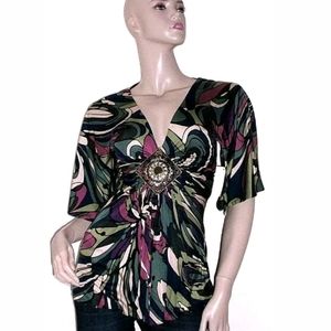 Sky Brand  V-Neck  Medallion  Silk Tunic  Top  S